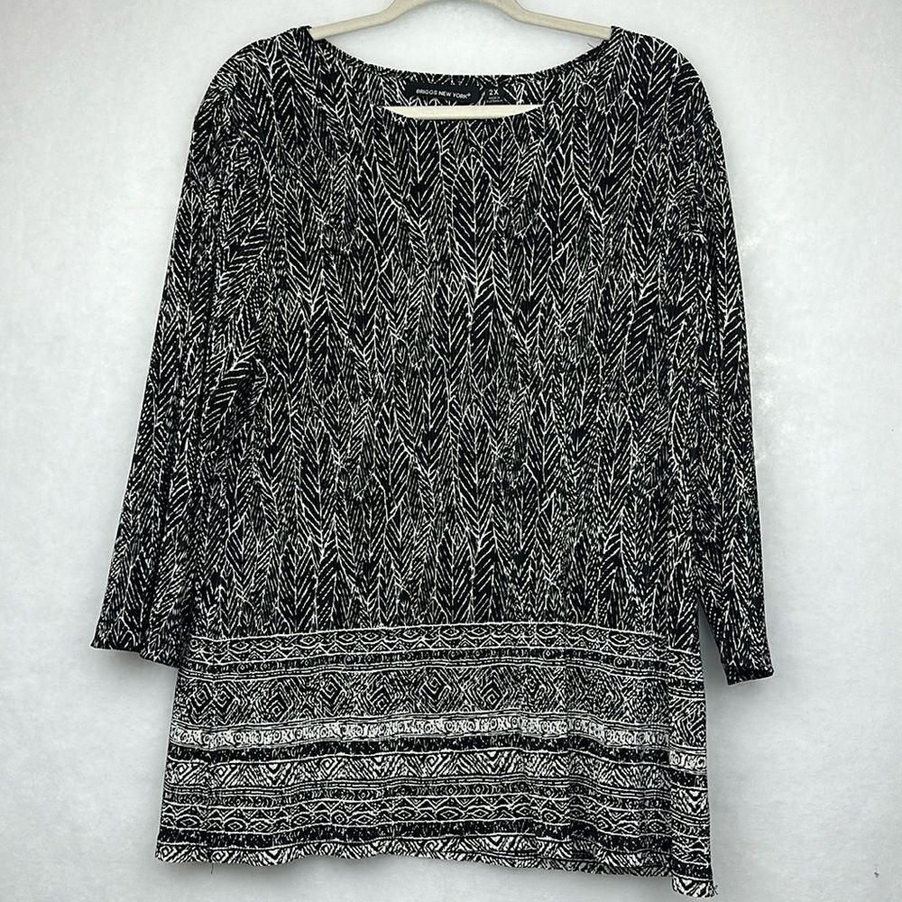 BRIGGS NEW YORK WOMEN'S PLUS BLACK & WHITE BLOUSE/TOP LONG SLEEVES Sz 2X